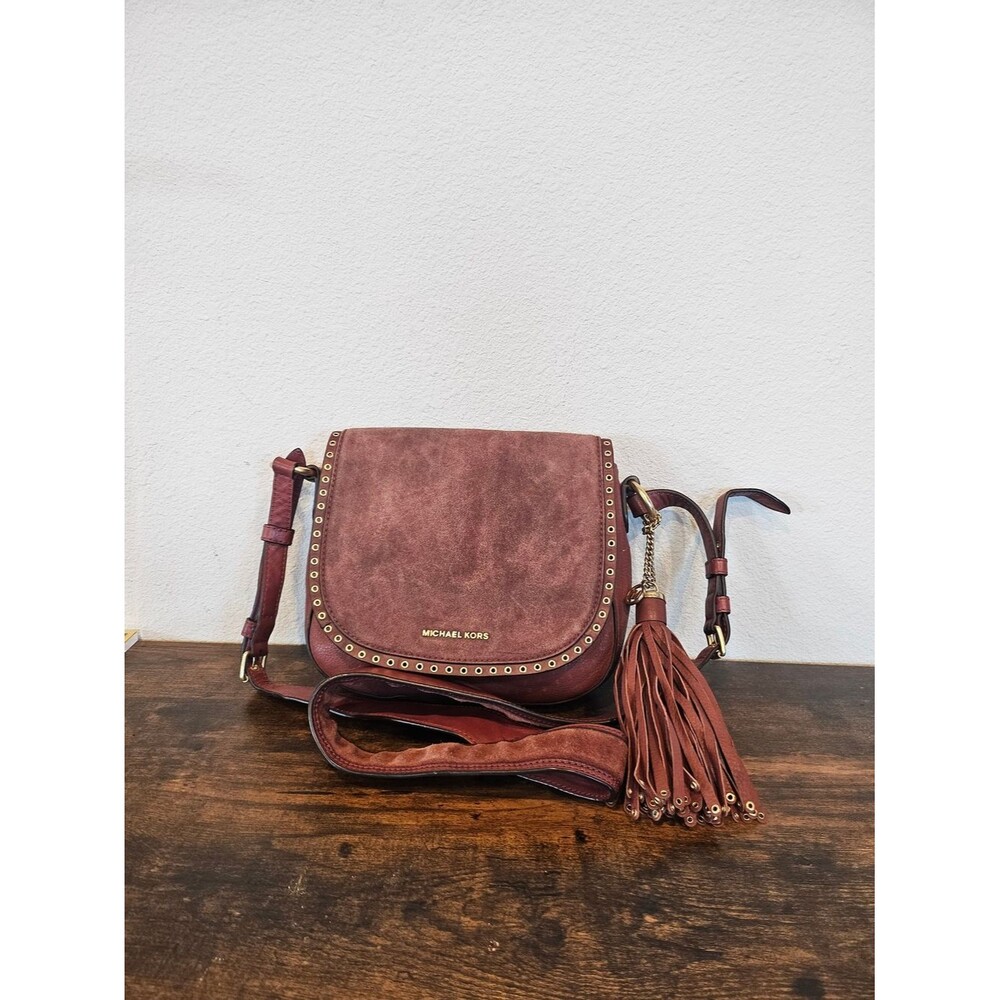 Michael Kors Brooklyn Suede Studded Saddle Bag